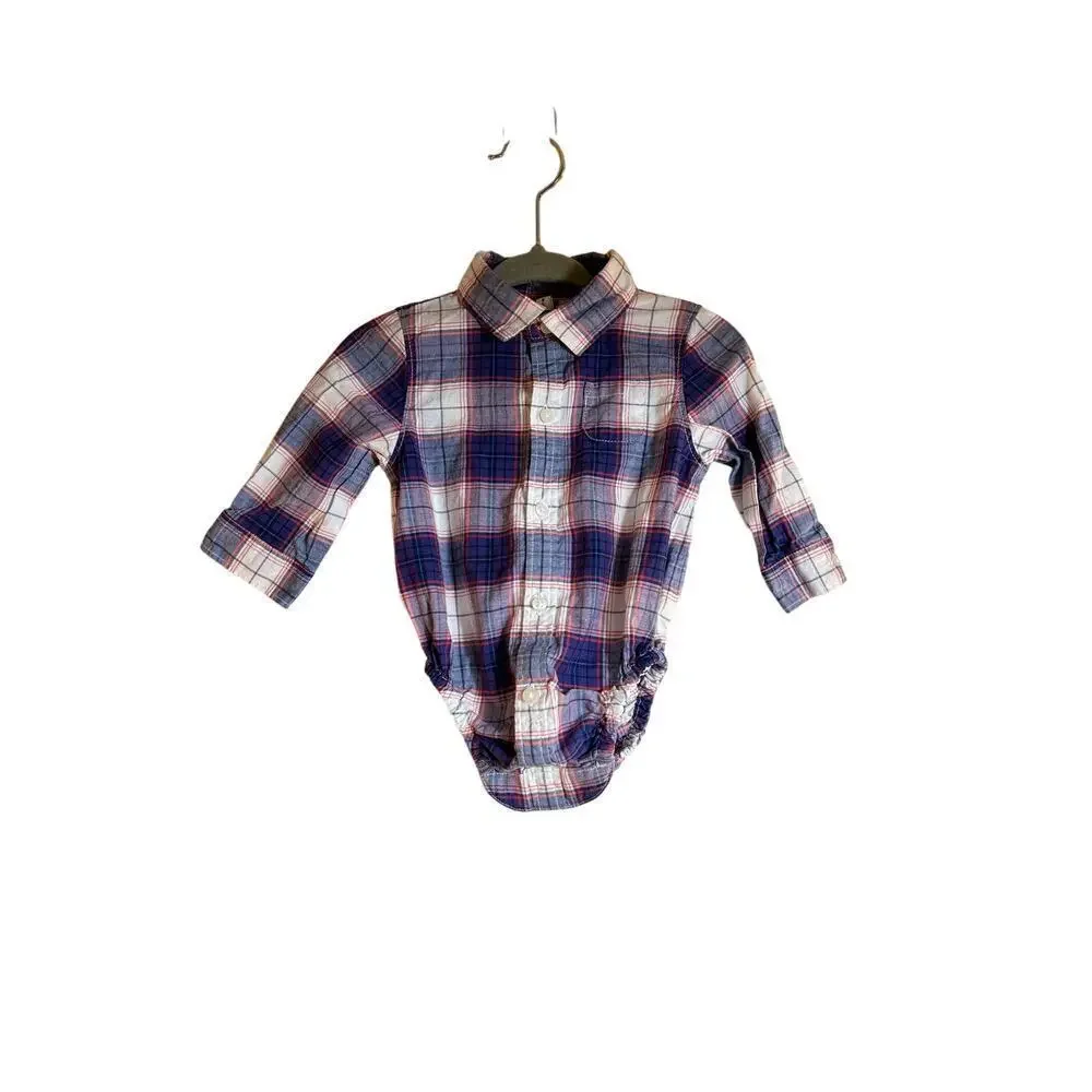 JANIE and JACK Boy’s Plaid Long Sleeve Onesie Shirt / Size: 3-6 Months